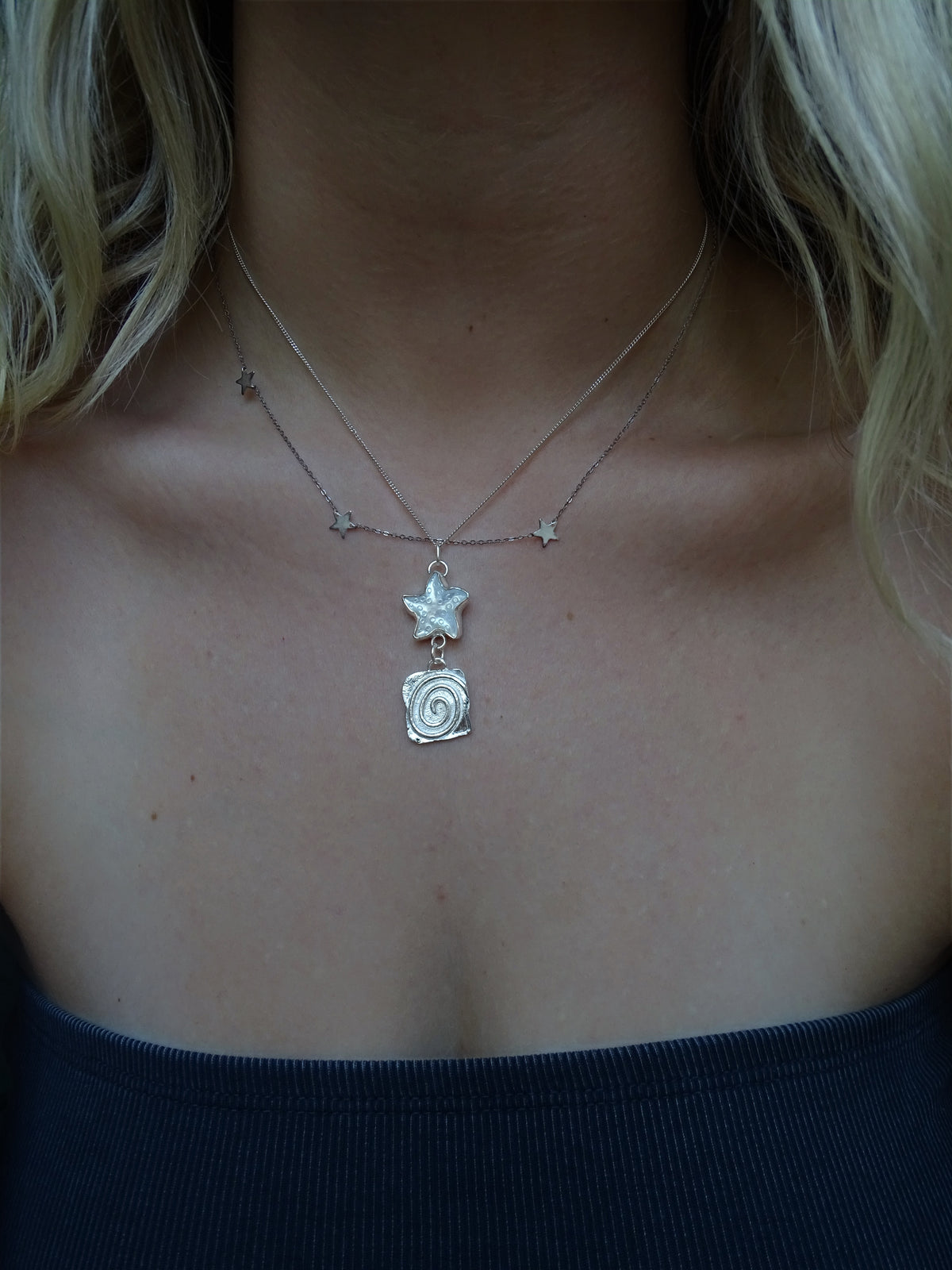 drop spiral pendant • mother of pearl starfish