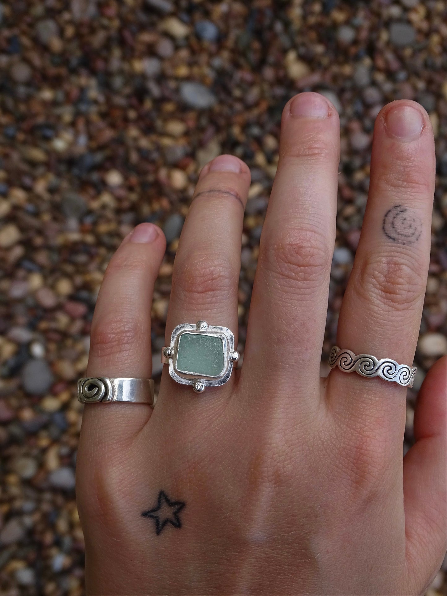 square seaglass ring • size M