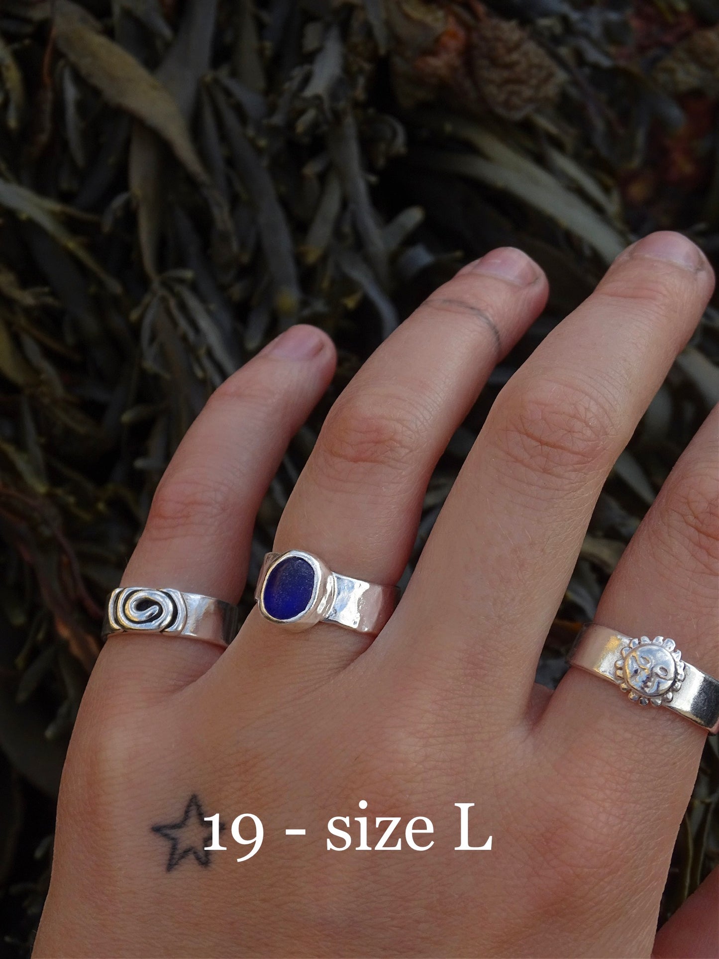 blue seaglass rings