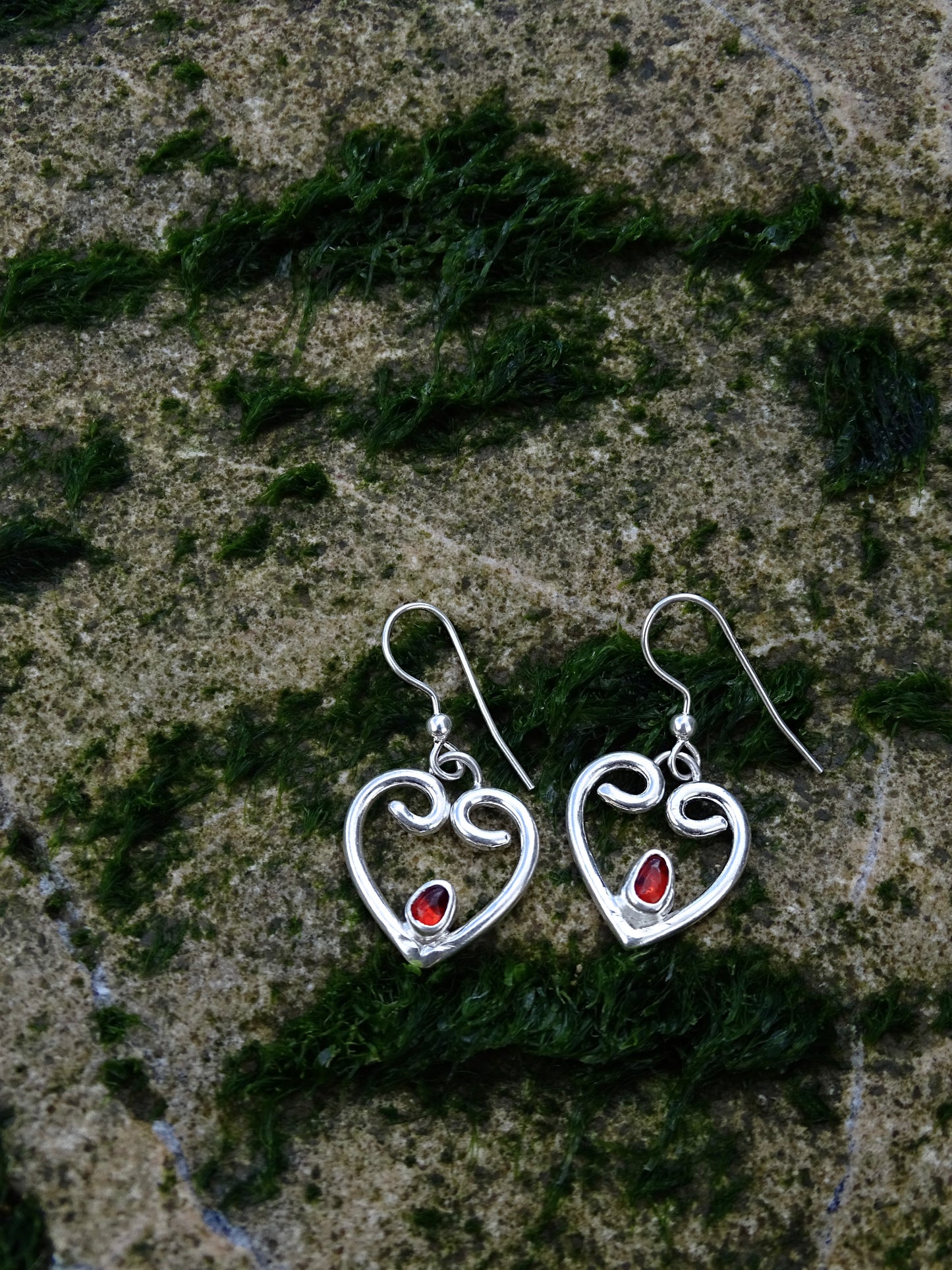 red seaglass heart earrings