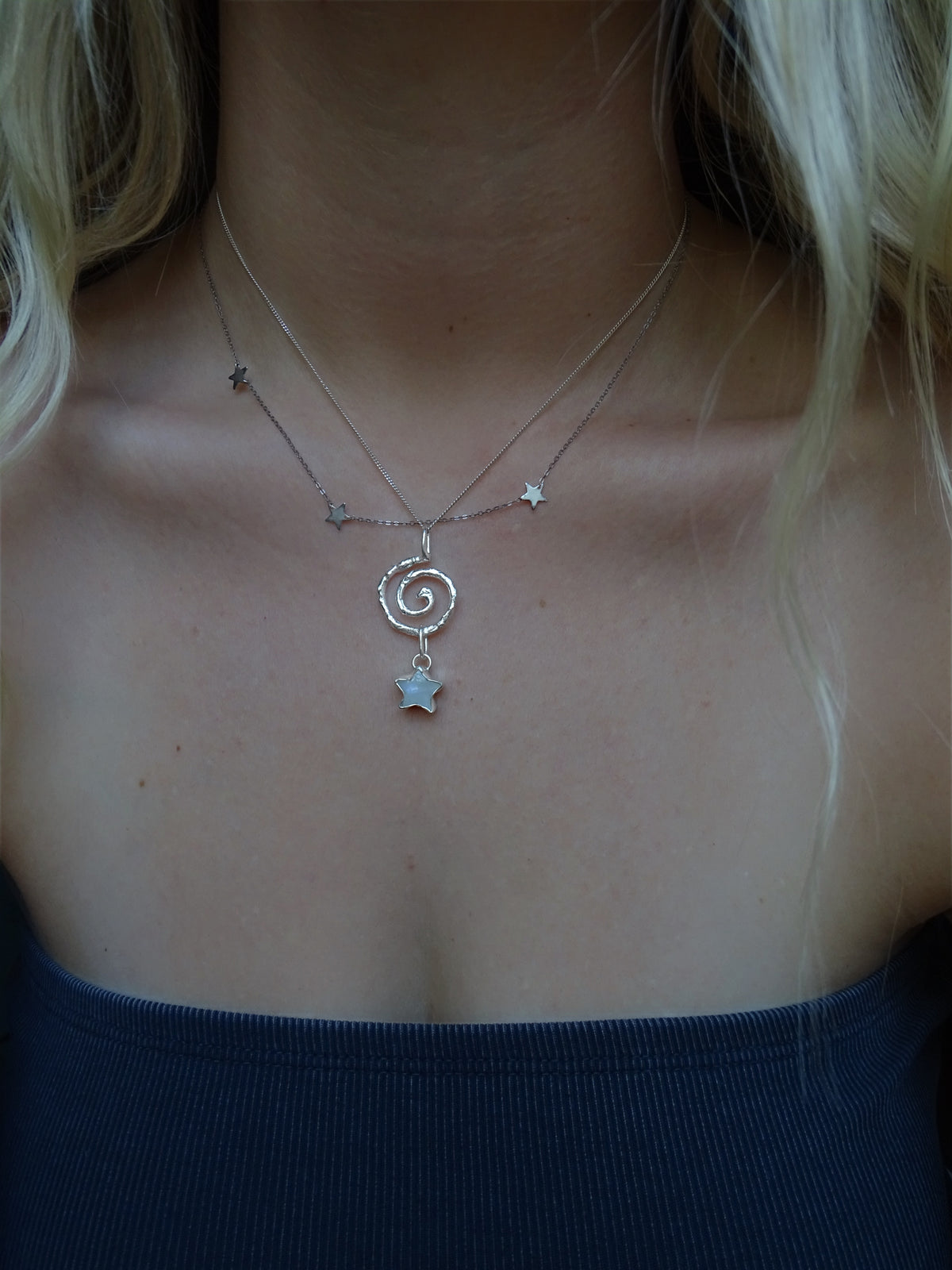 organic spiral pendant • moonstone star