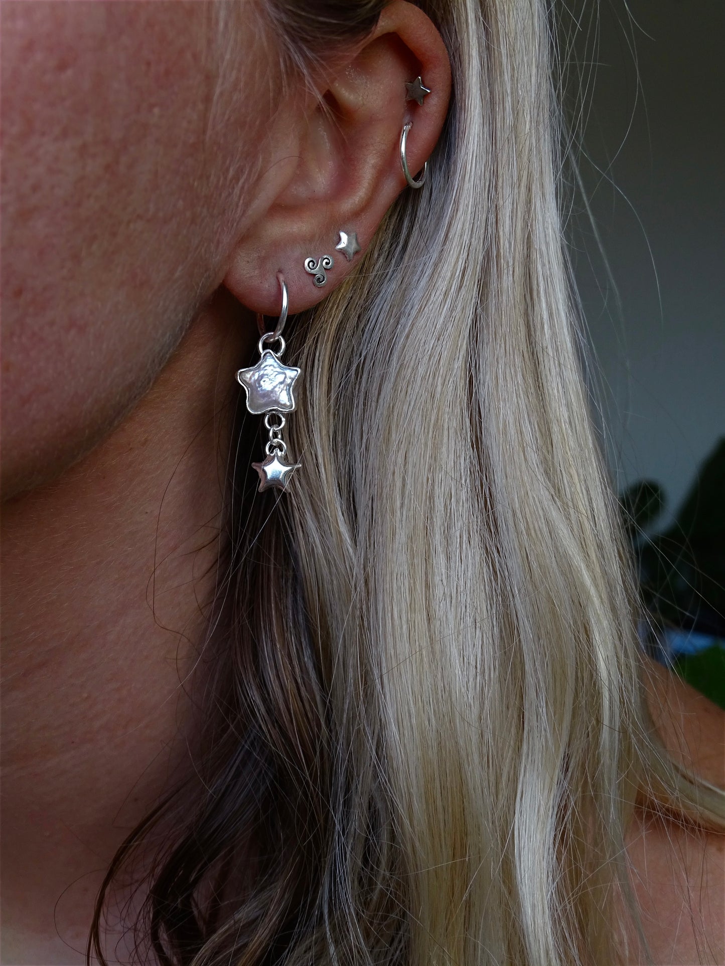 pearl asymmetrical charm hoops