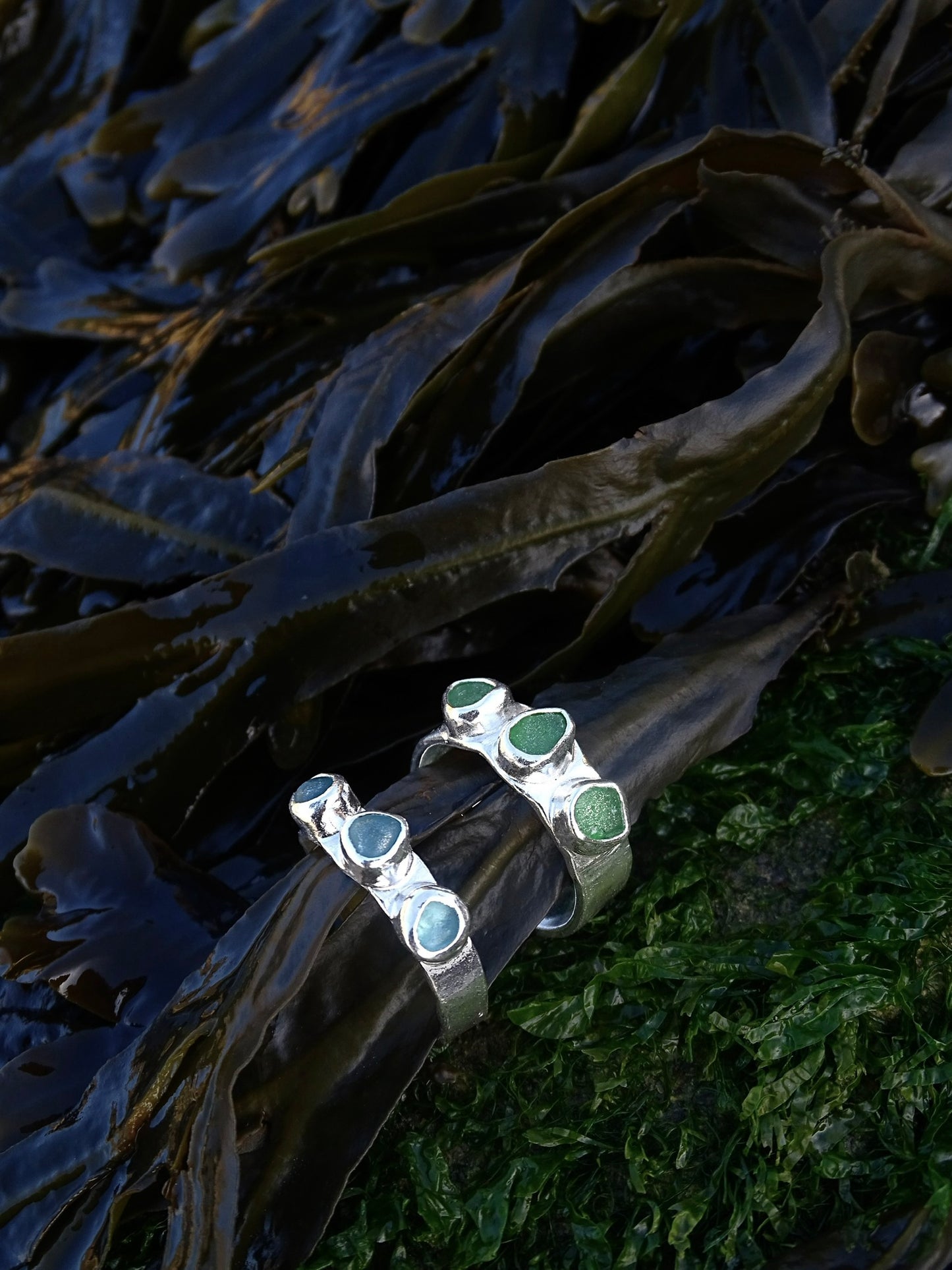 triple seaglass rings