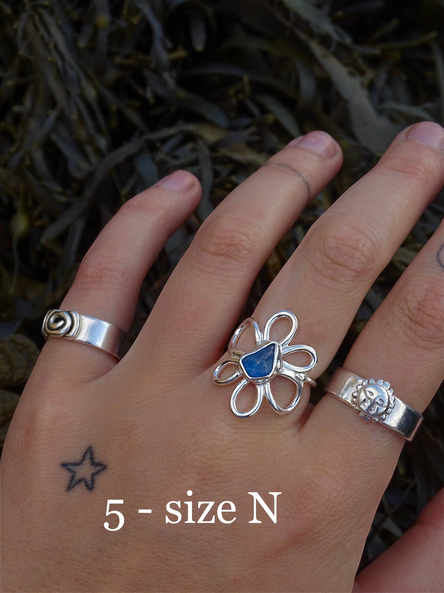 blue seaglass rings