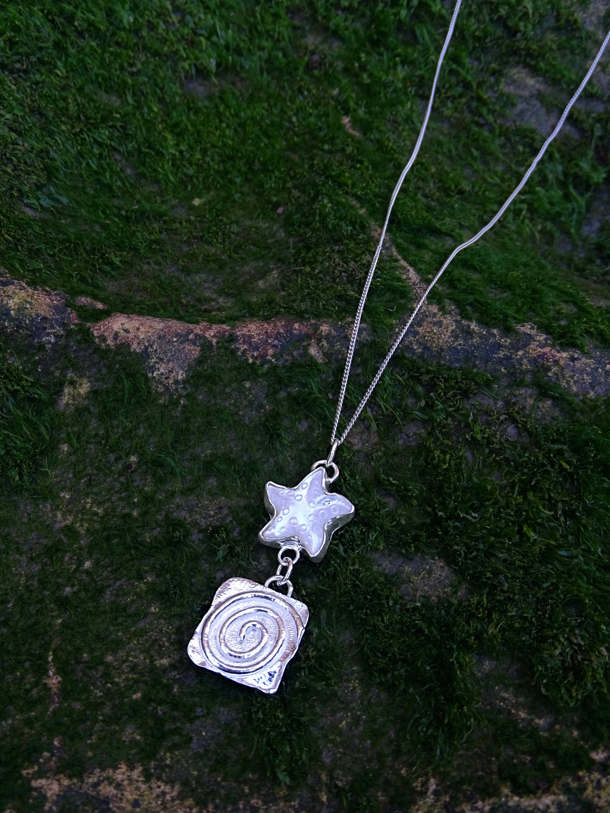 drop spiral pendant • mother of pearl starfish