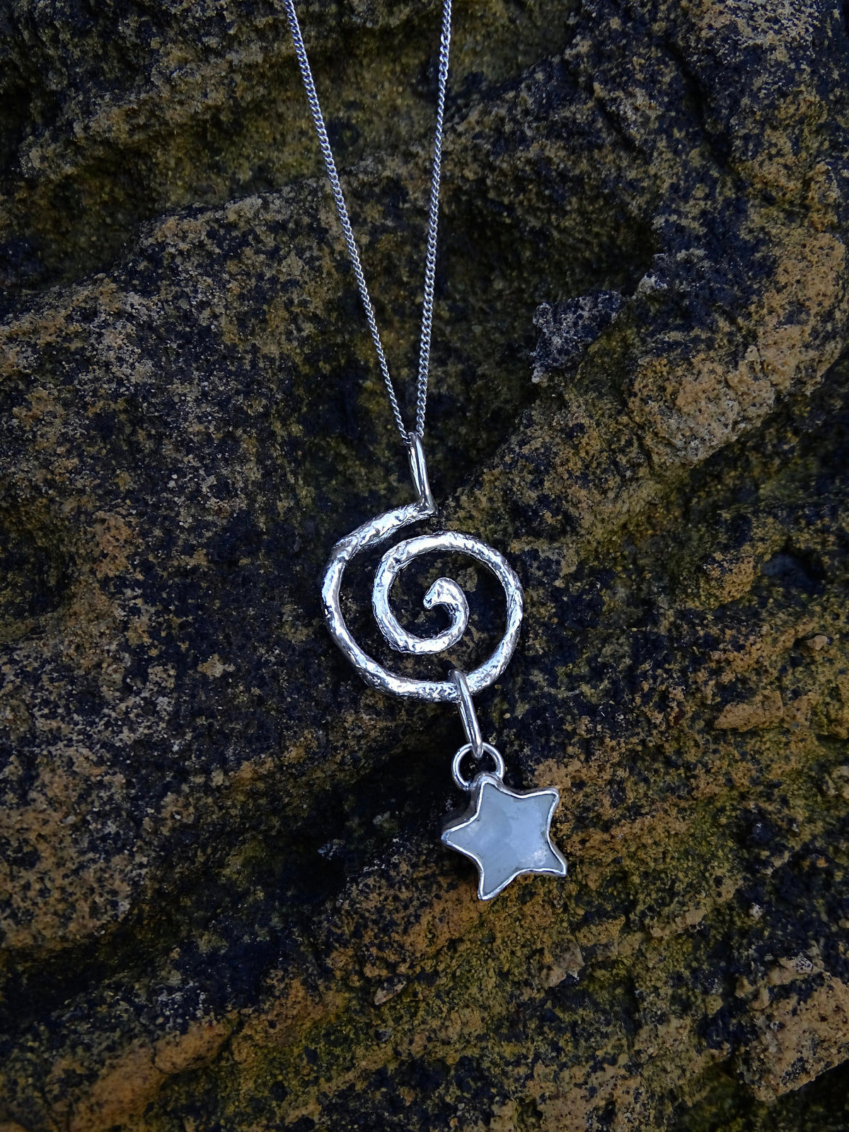organic spiral pendant • moonstone star