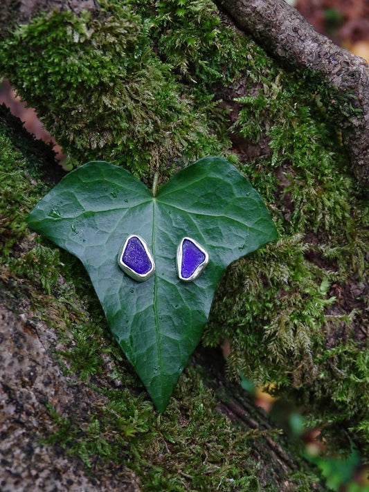 blue seaglass studs