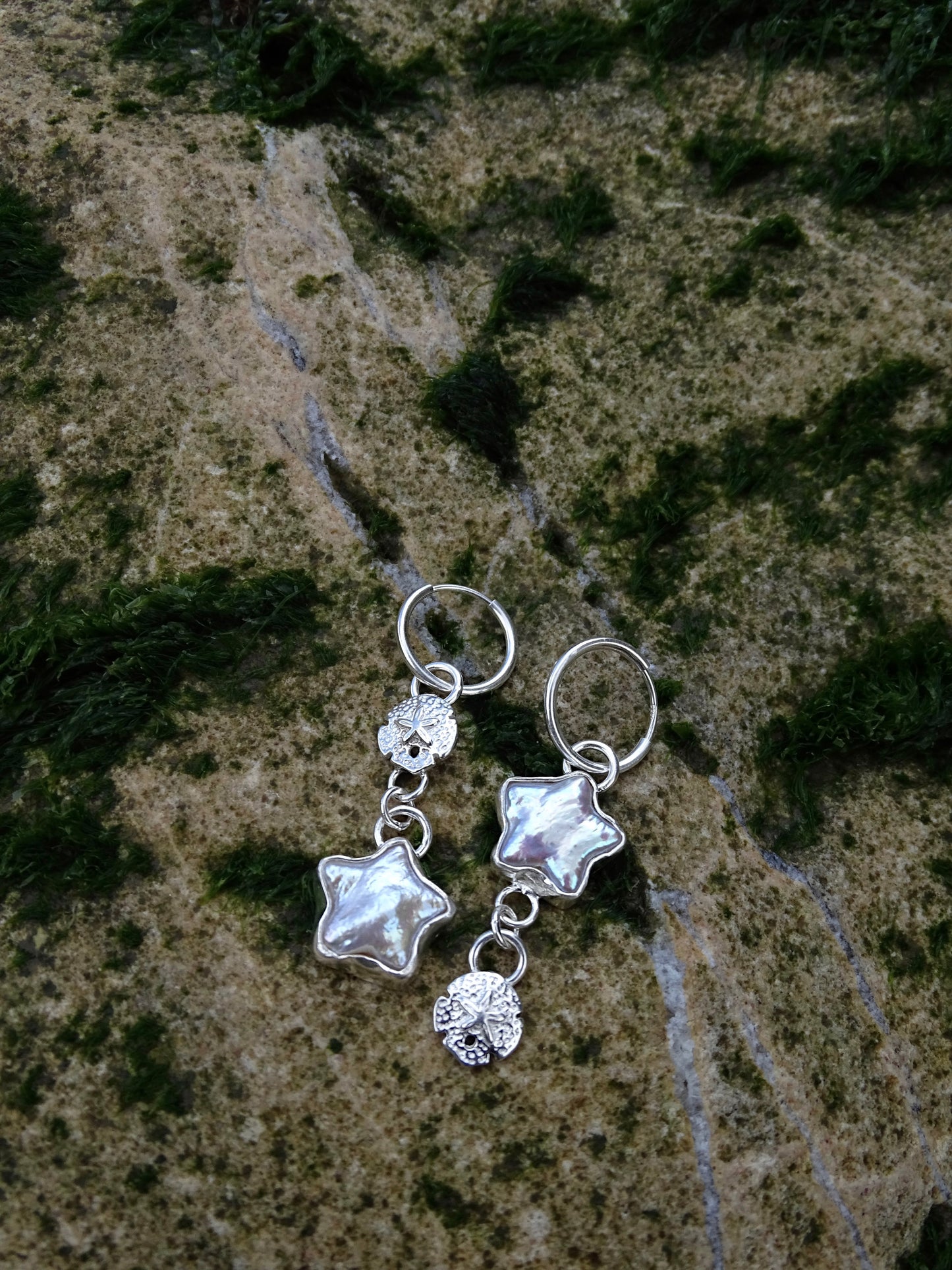pearl asymmetrical charm hoops