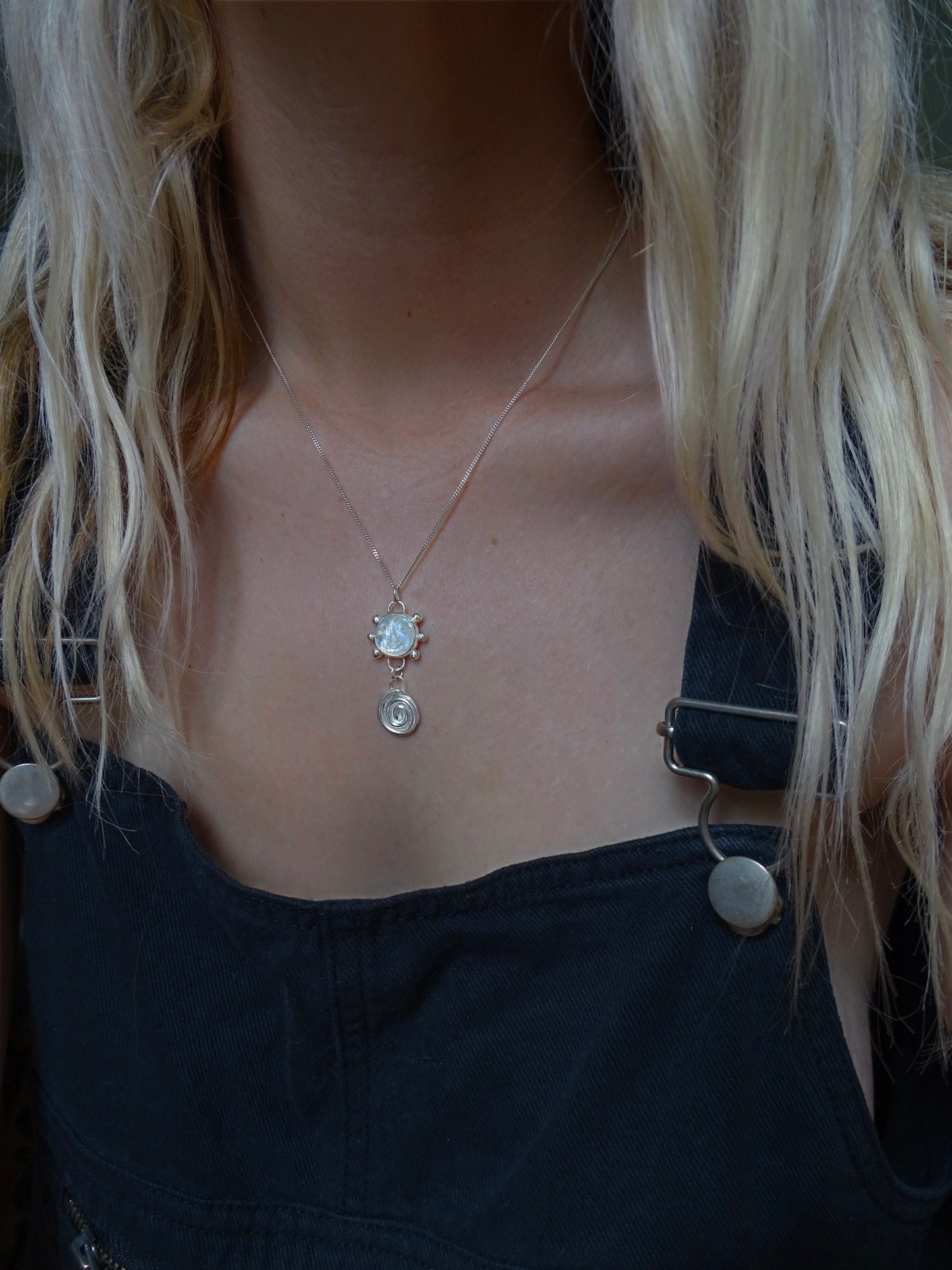 moon spiral drop pendant