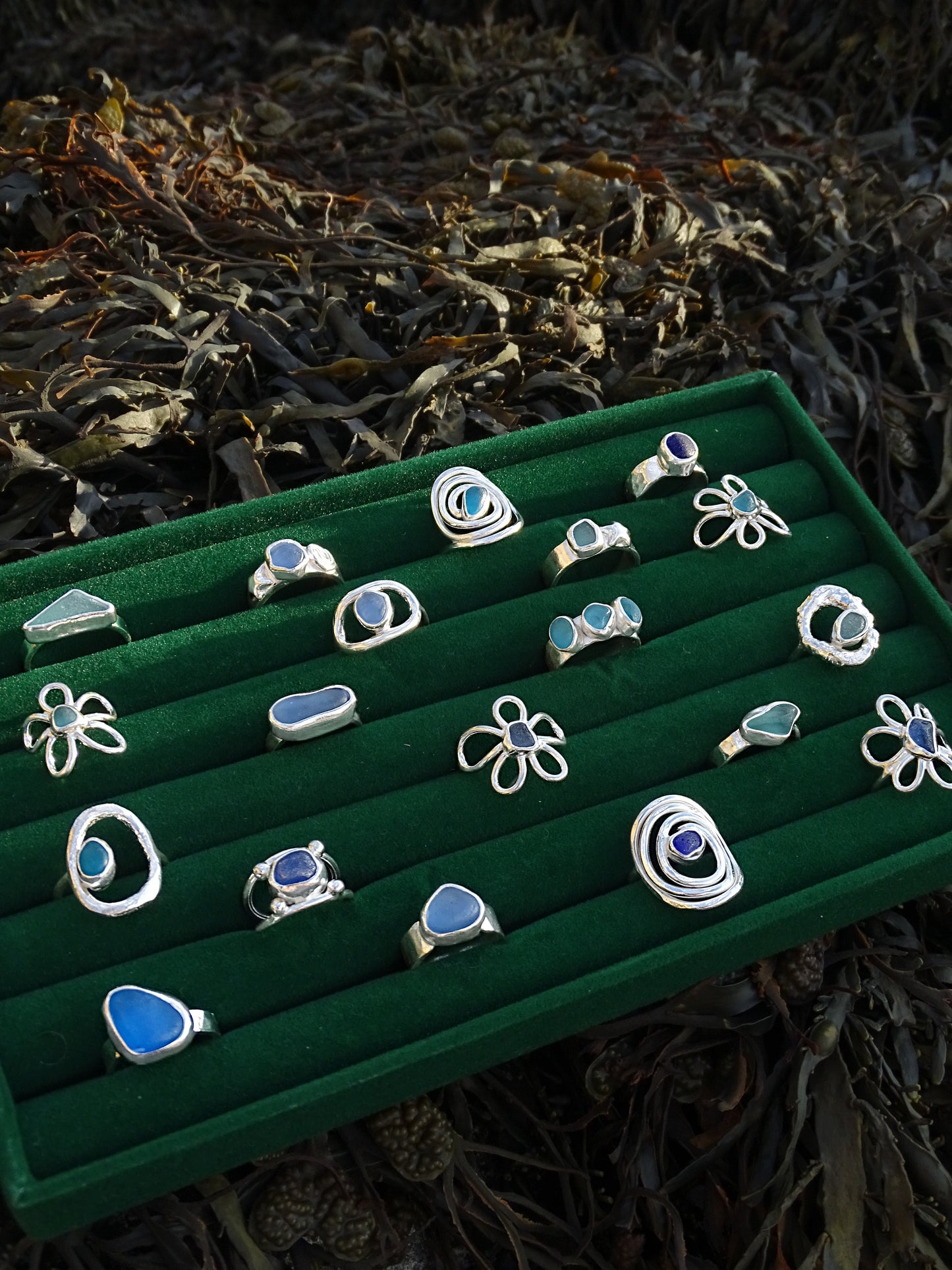 blue seaglass rings