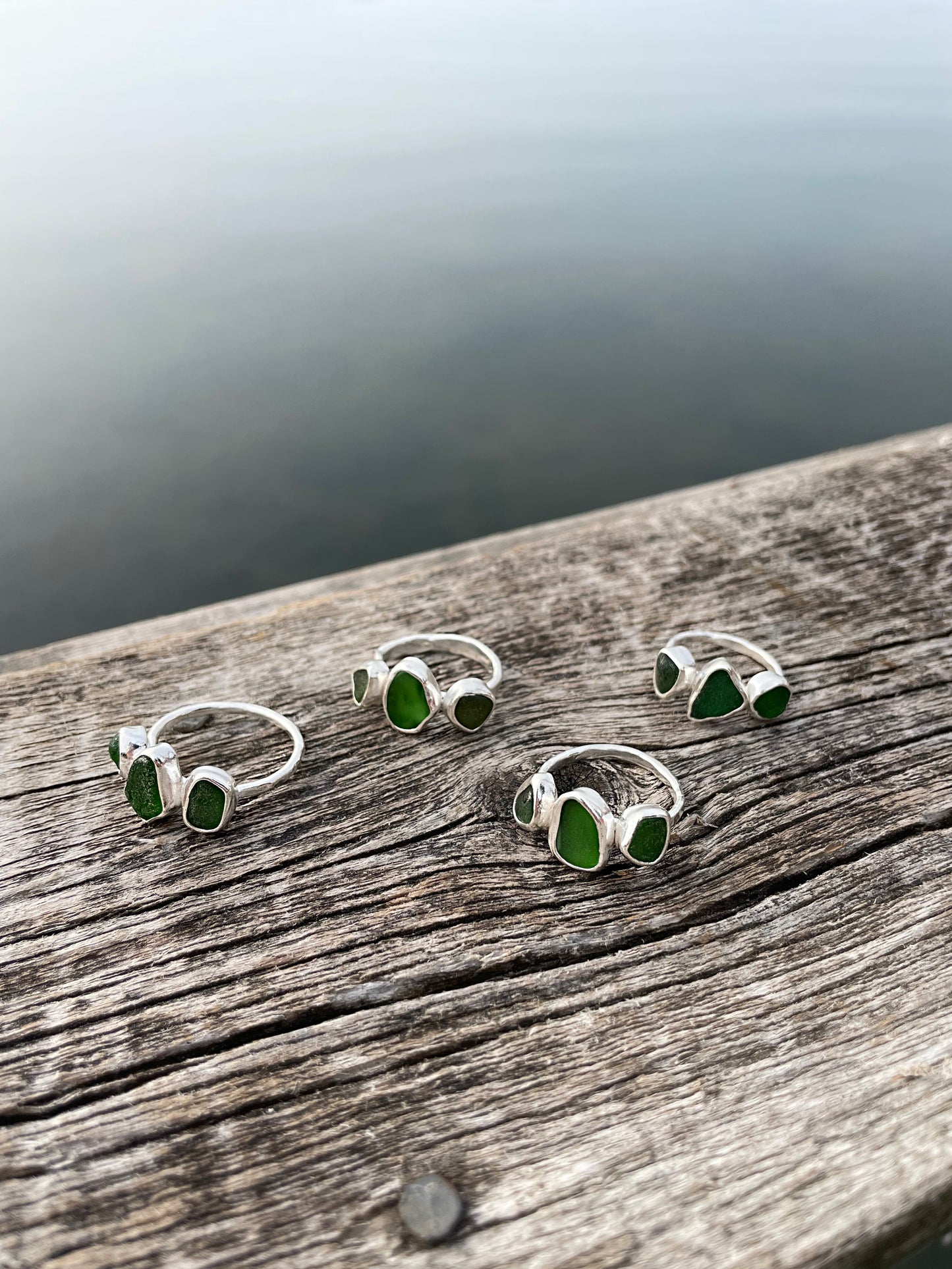 green seaglass rings