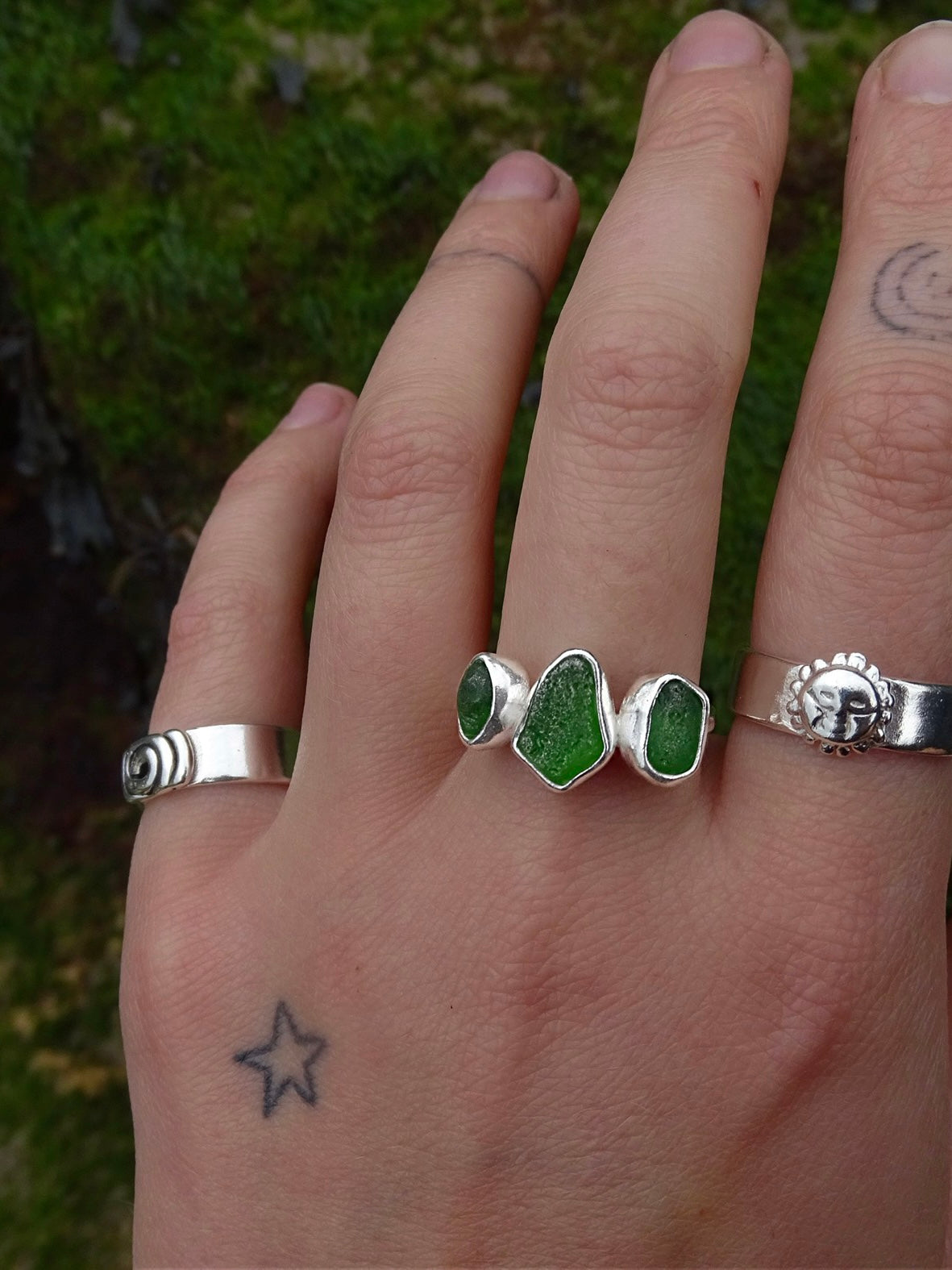 green seaglass rings