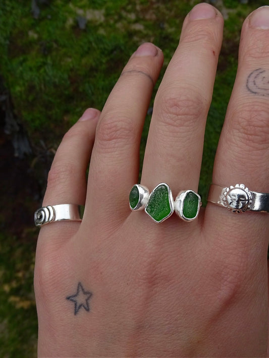 green seaglass rings