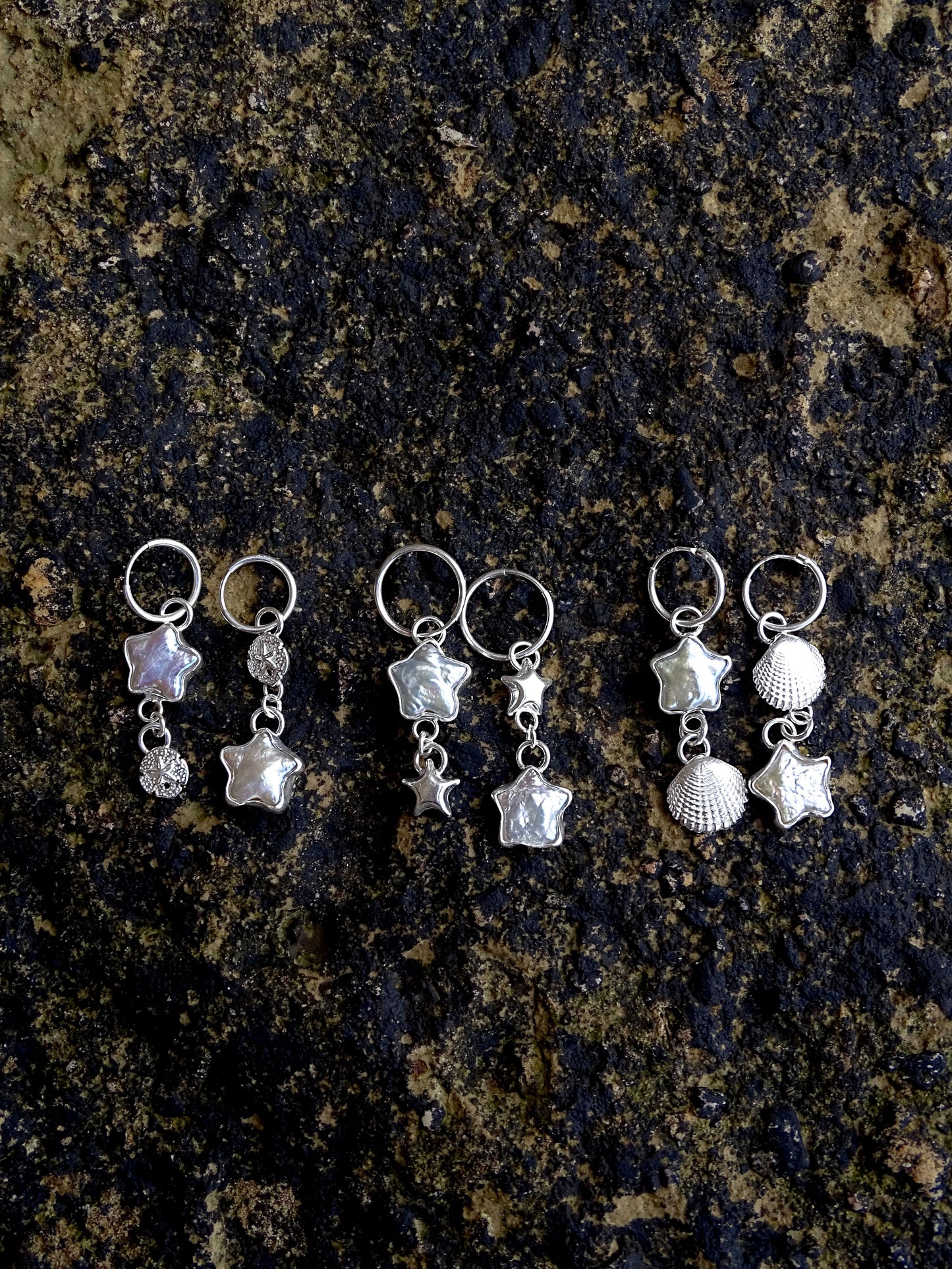 pearl asymmetrical charm hoops