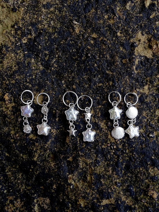 pearl asymmetrical charm hoops