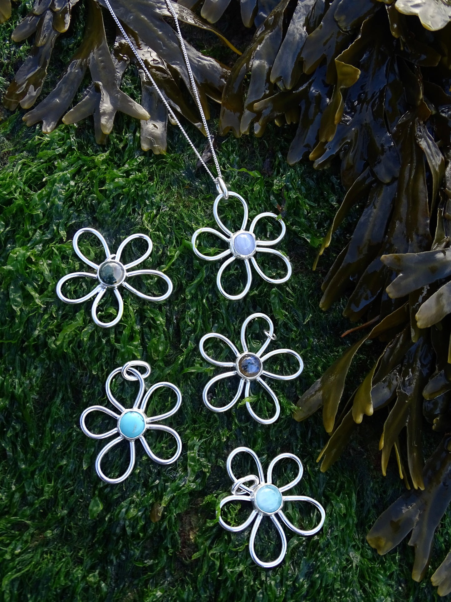 gemstone fleur pendants • one-offs