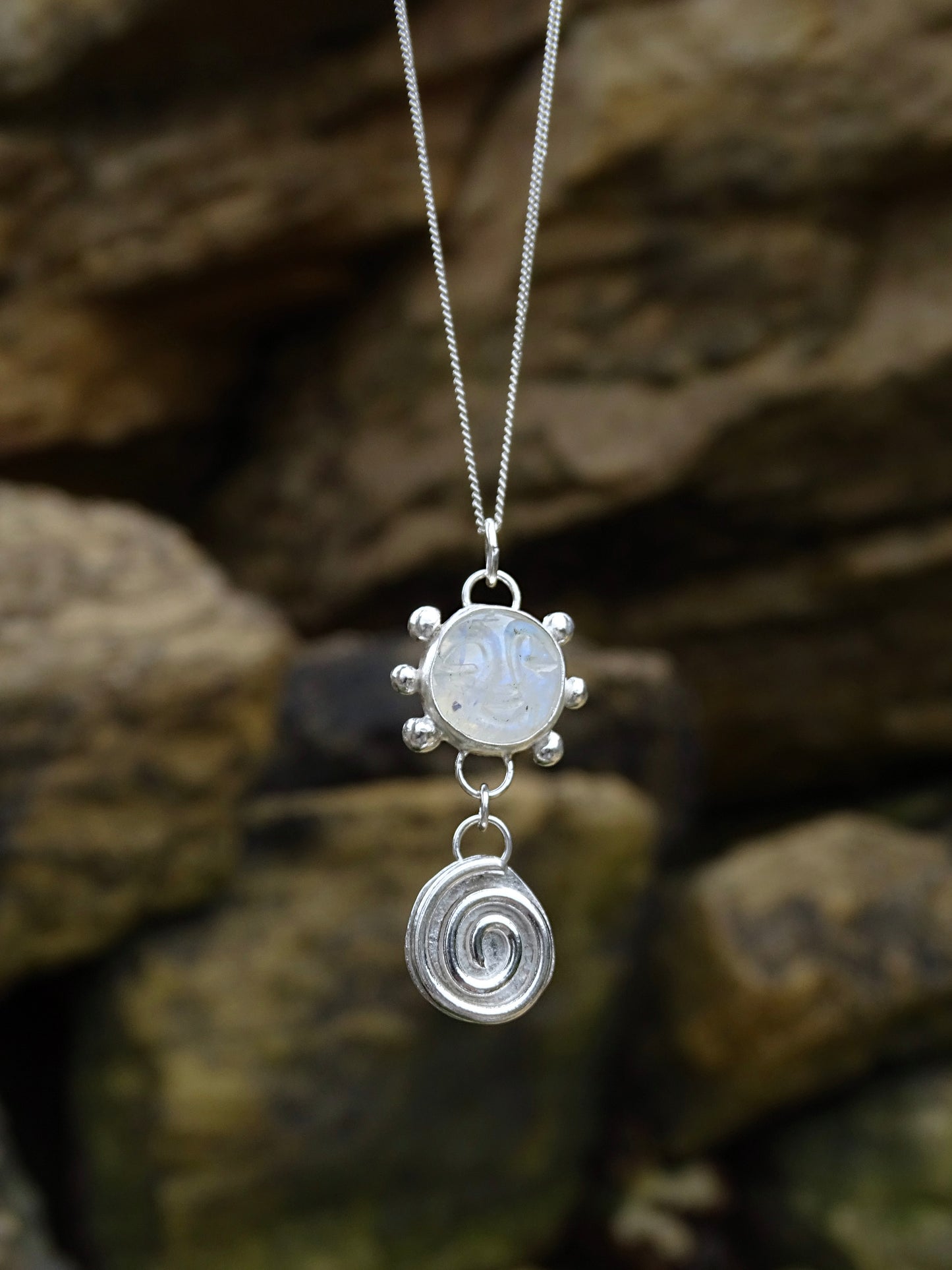 moon spiral drop pendant