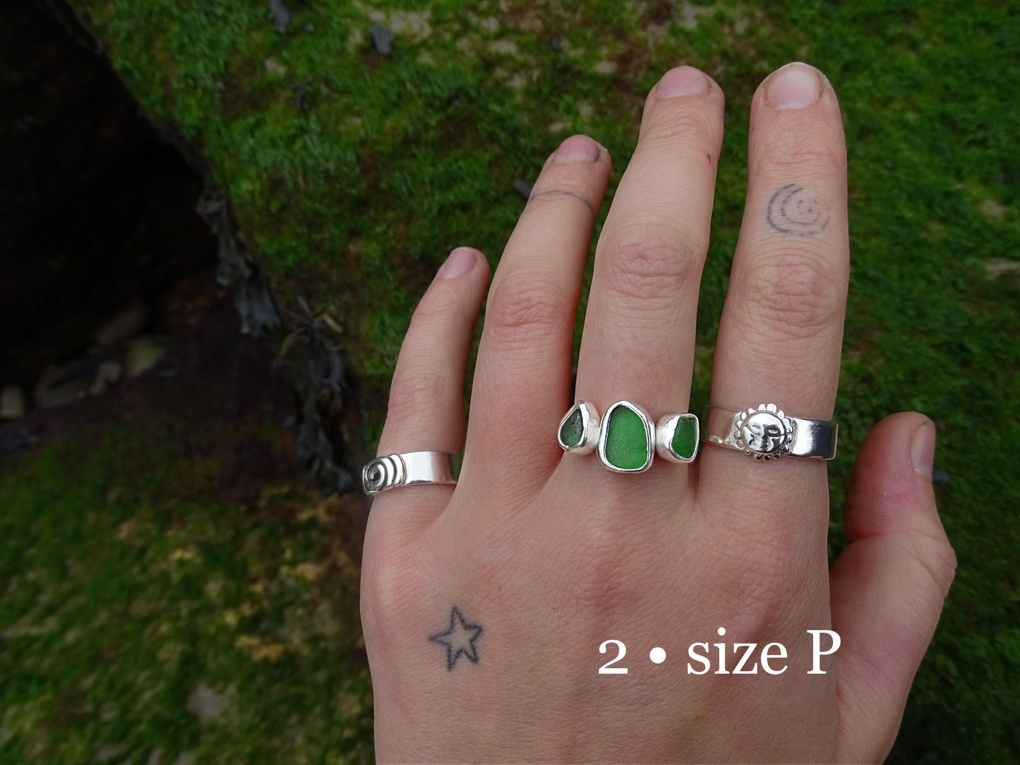 green seaglass rings