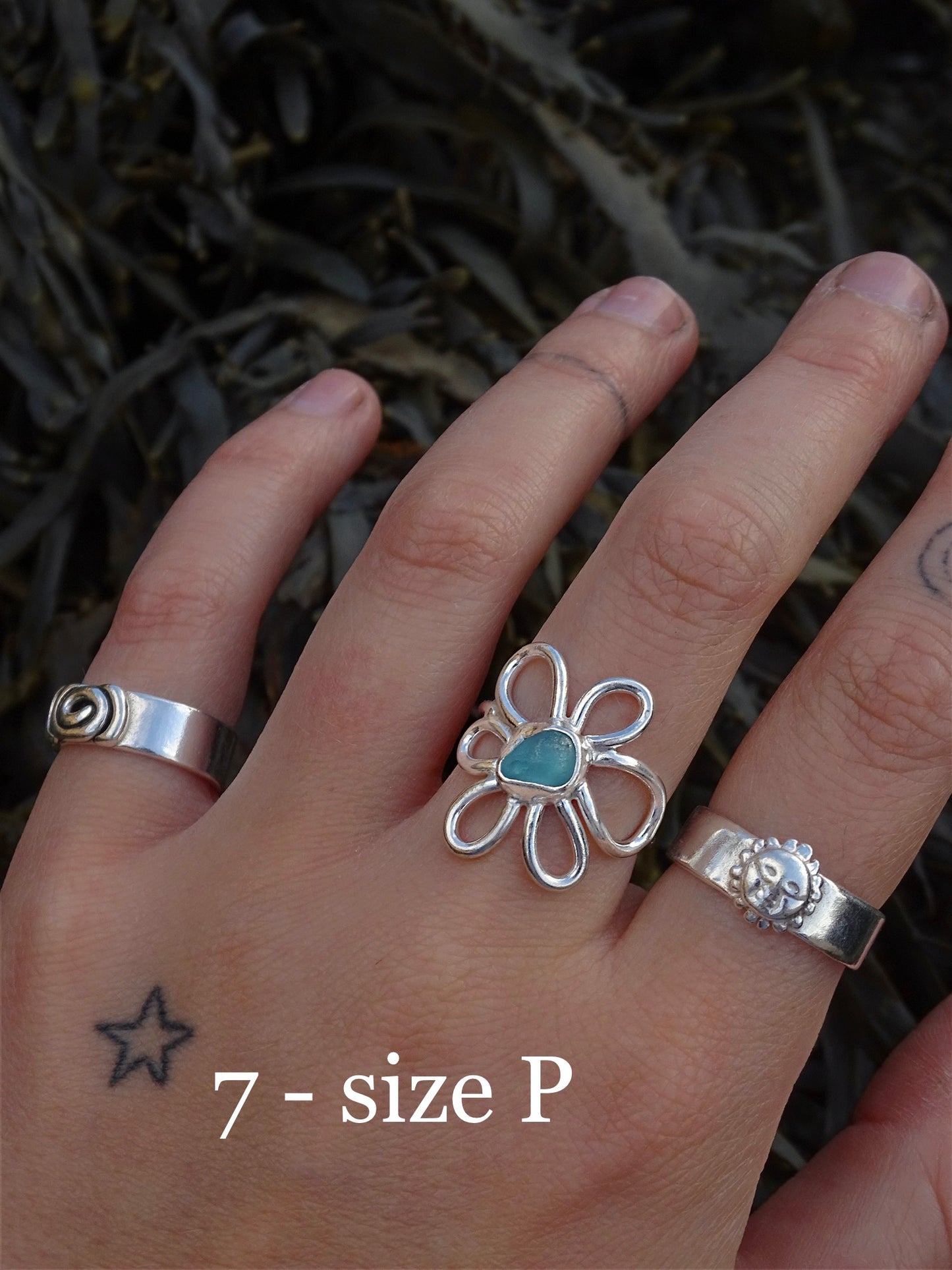 blue seaglass rings