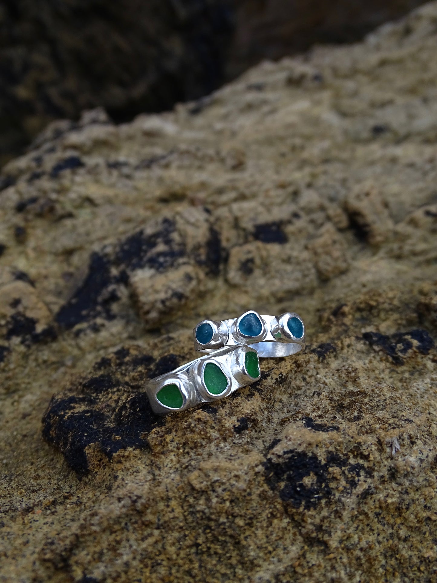 triple seaglass rings