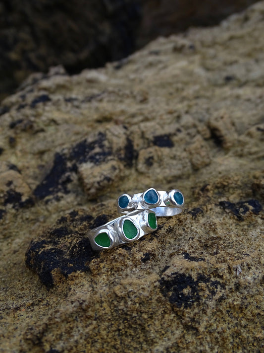 triple seaglass rings