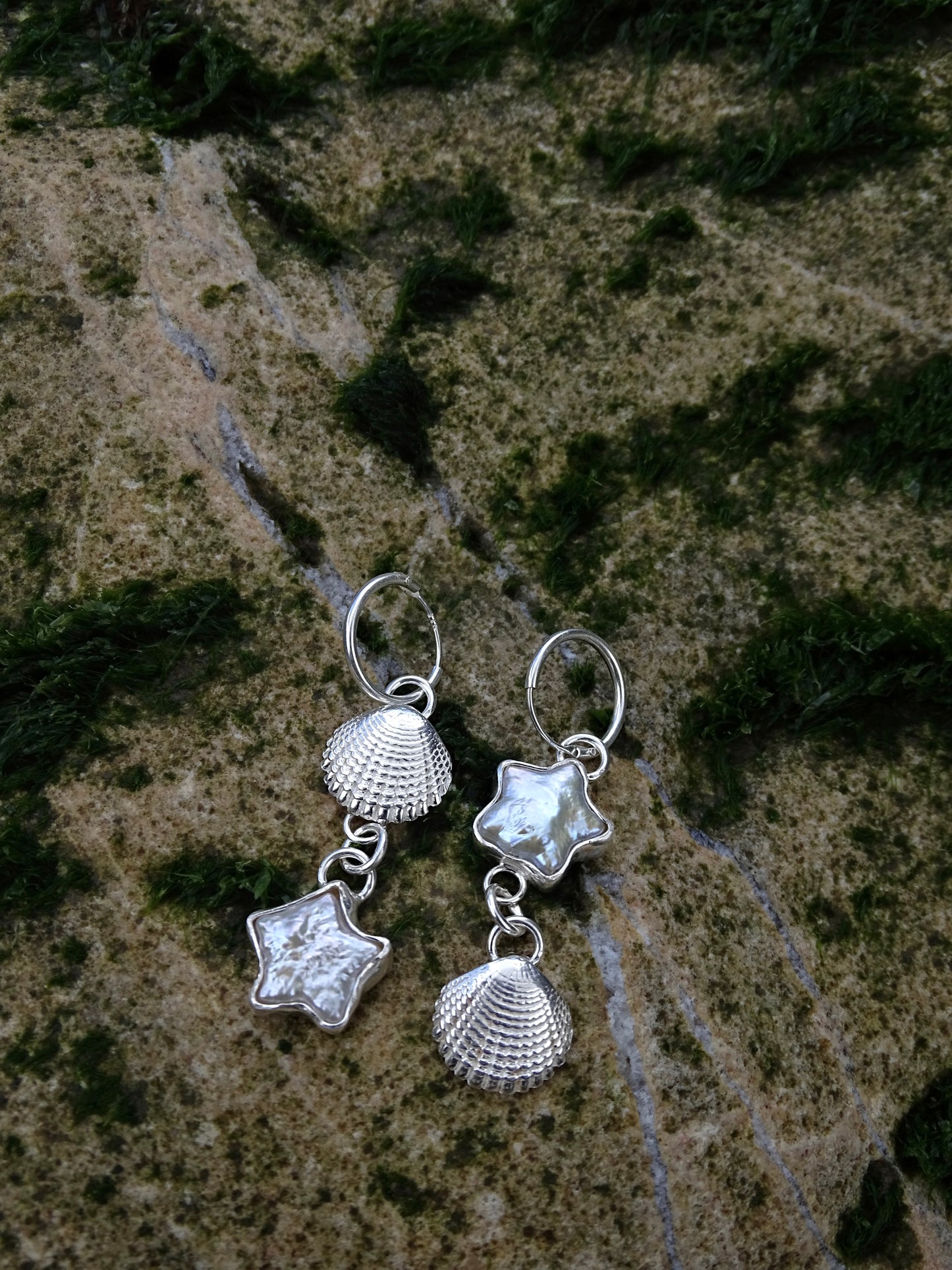 pearl asymmetrical charm hoops