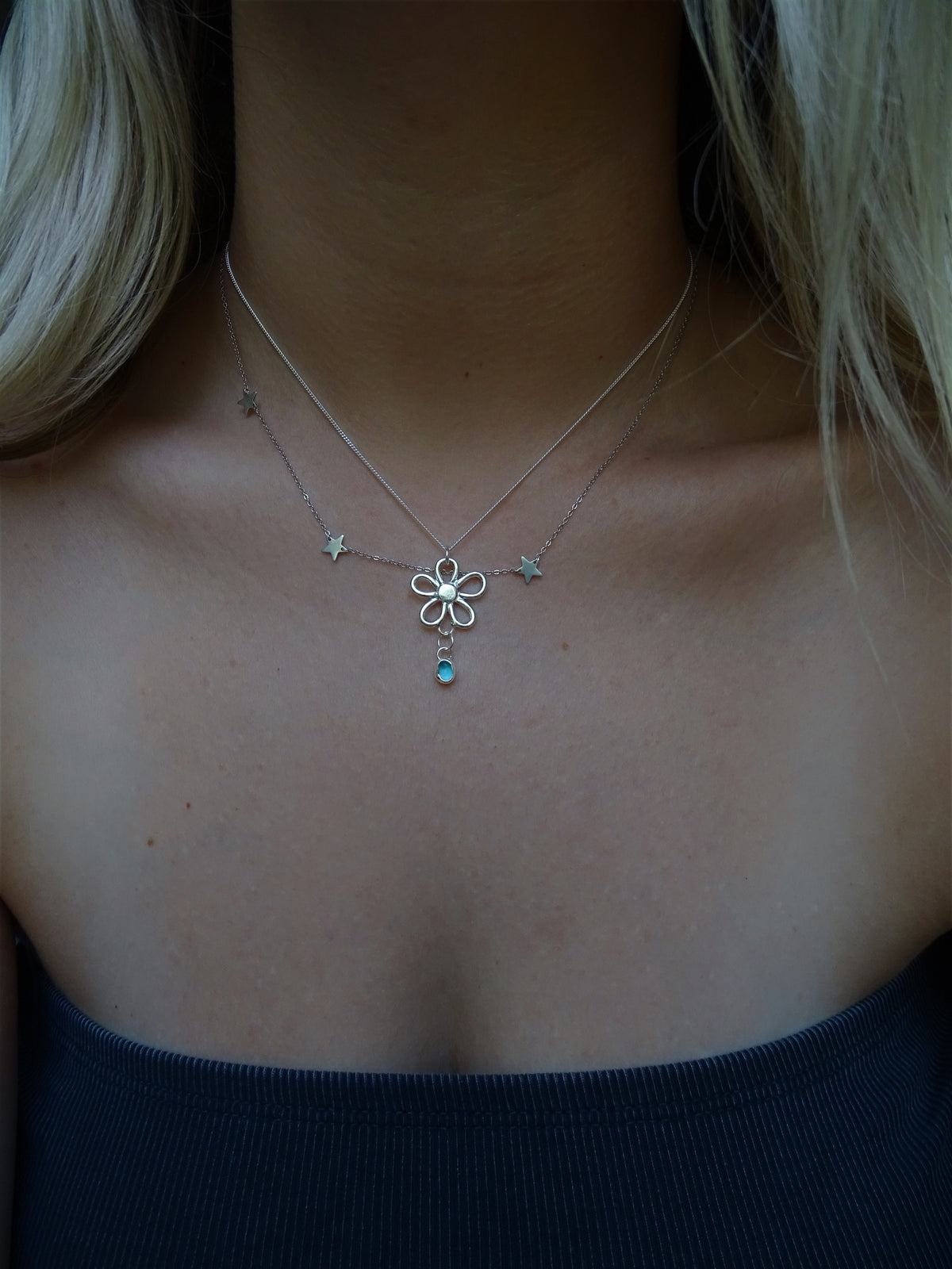 seaglass drop flower pendant