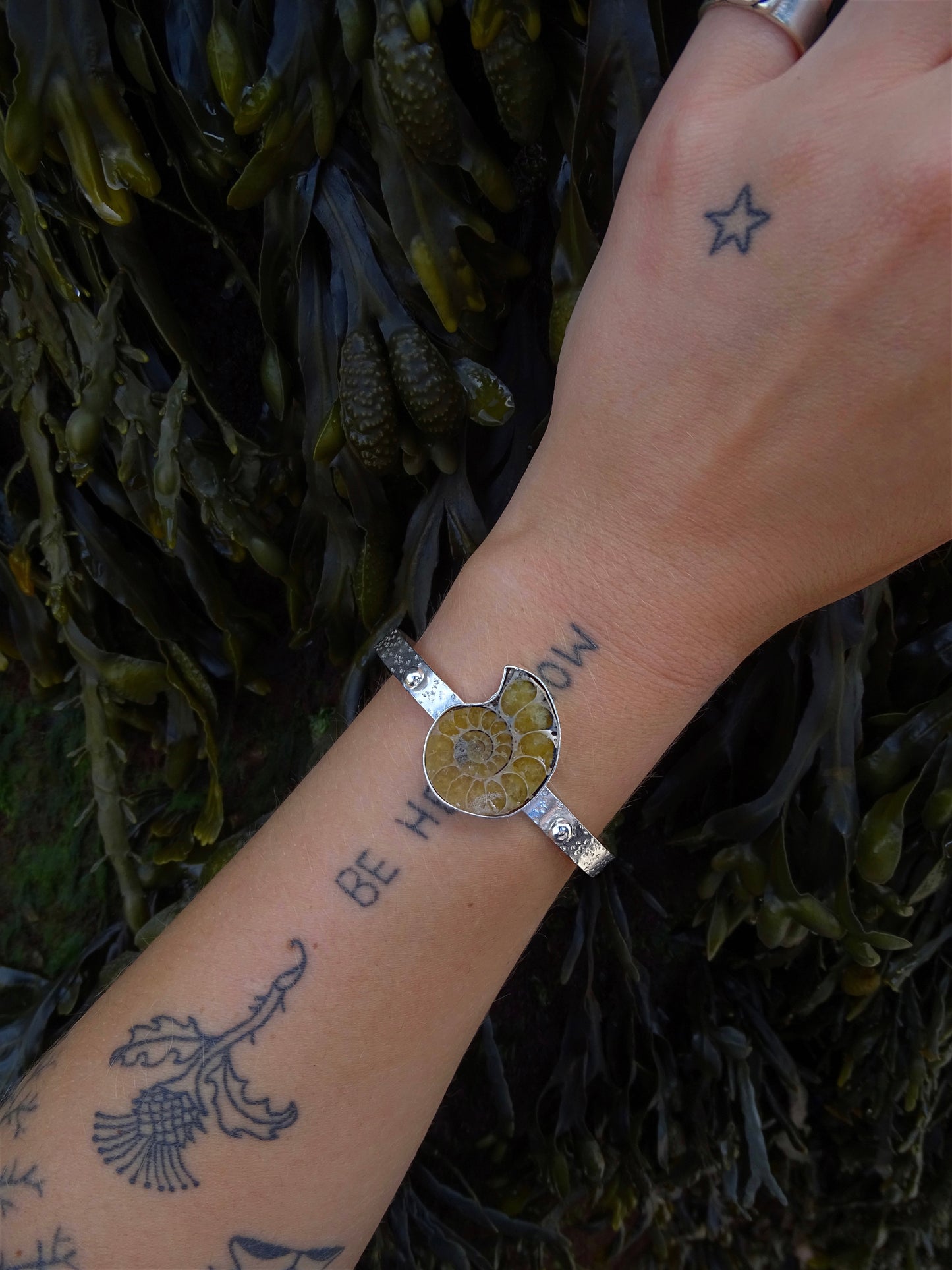 hammered ammonite cuff