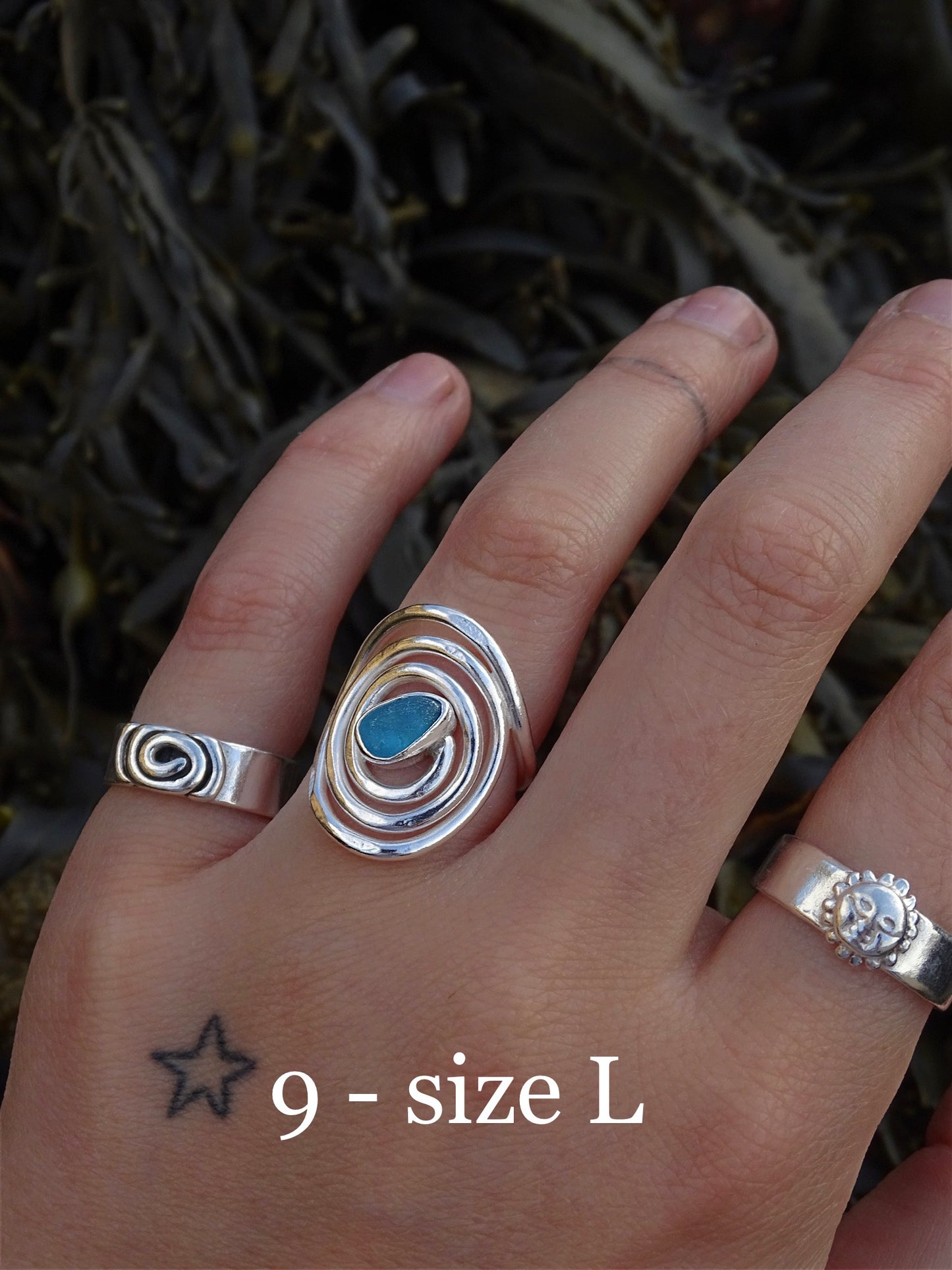 blue seaglass rings