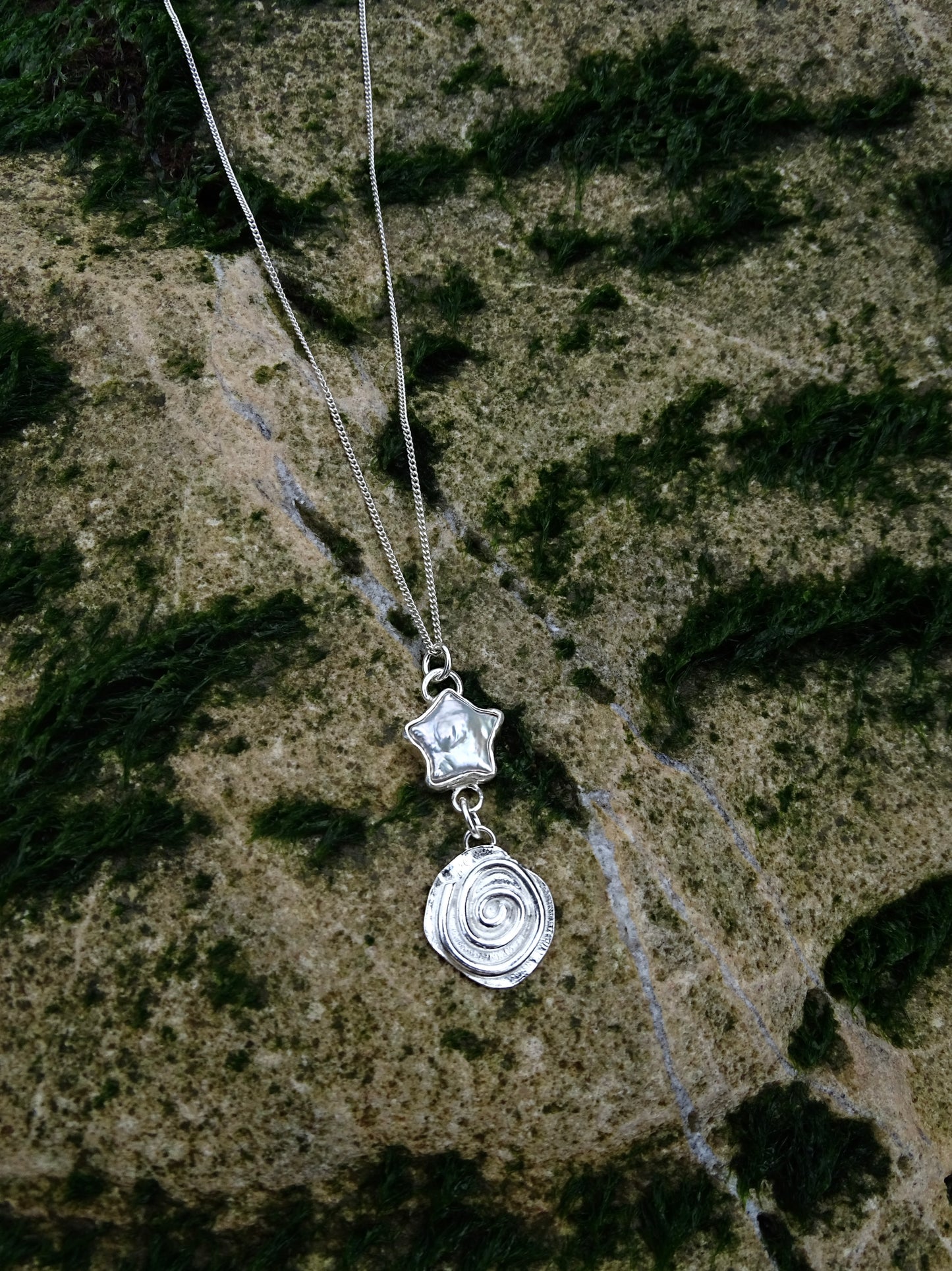 pearl spiral drop pendant