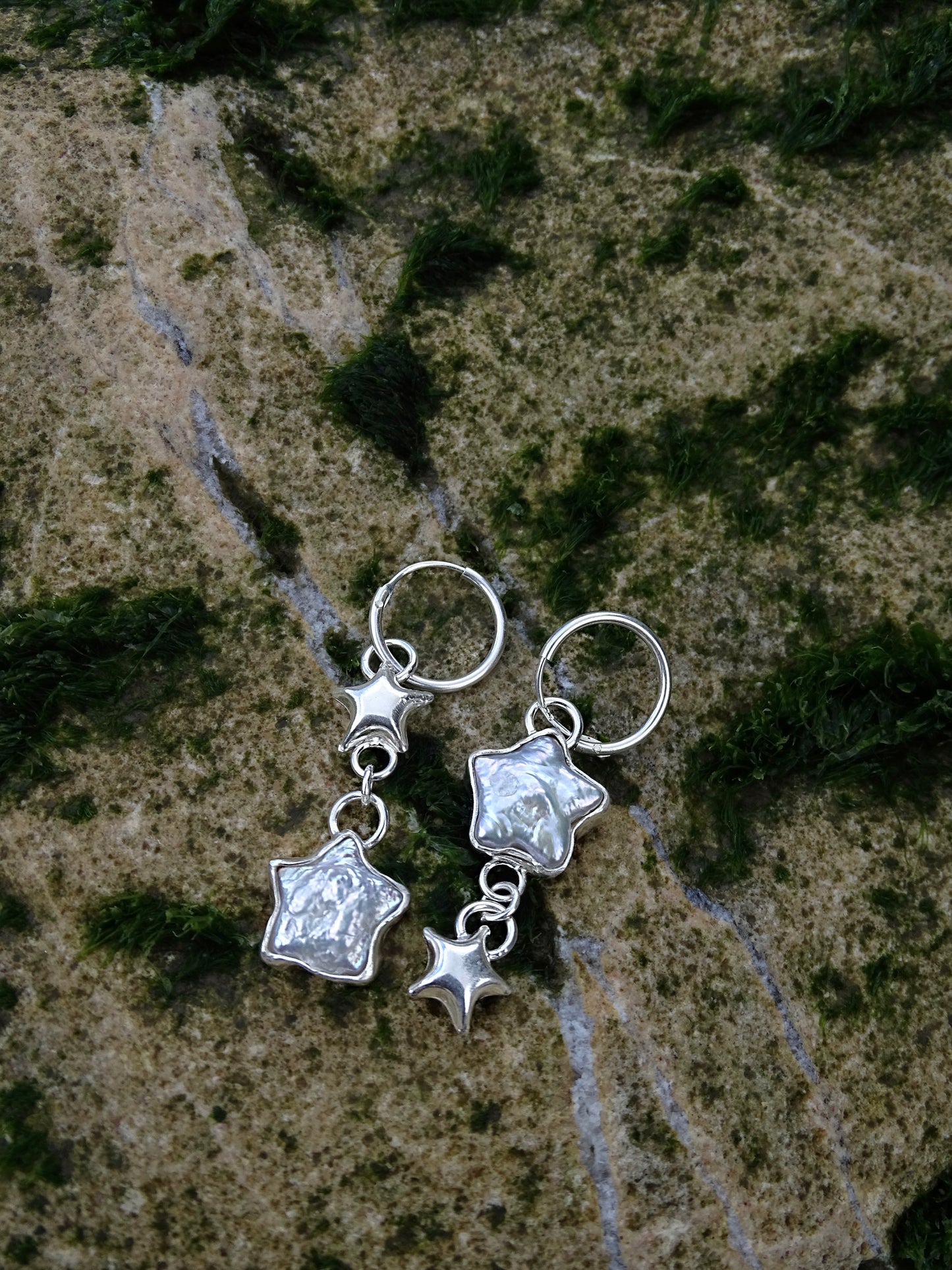pearl asymmetrical charm hoops
