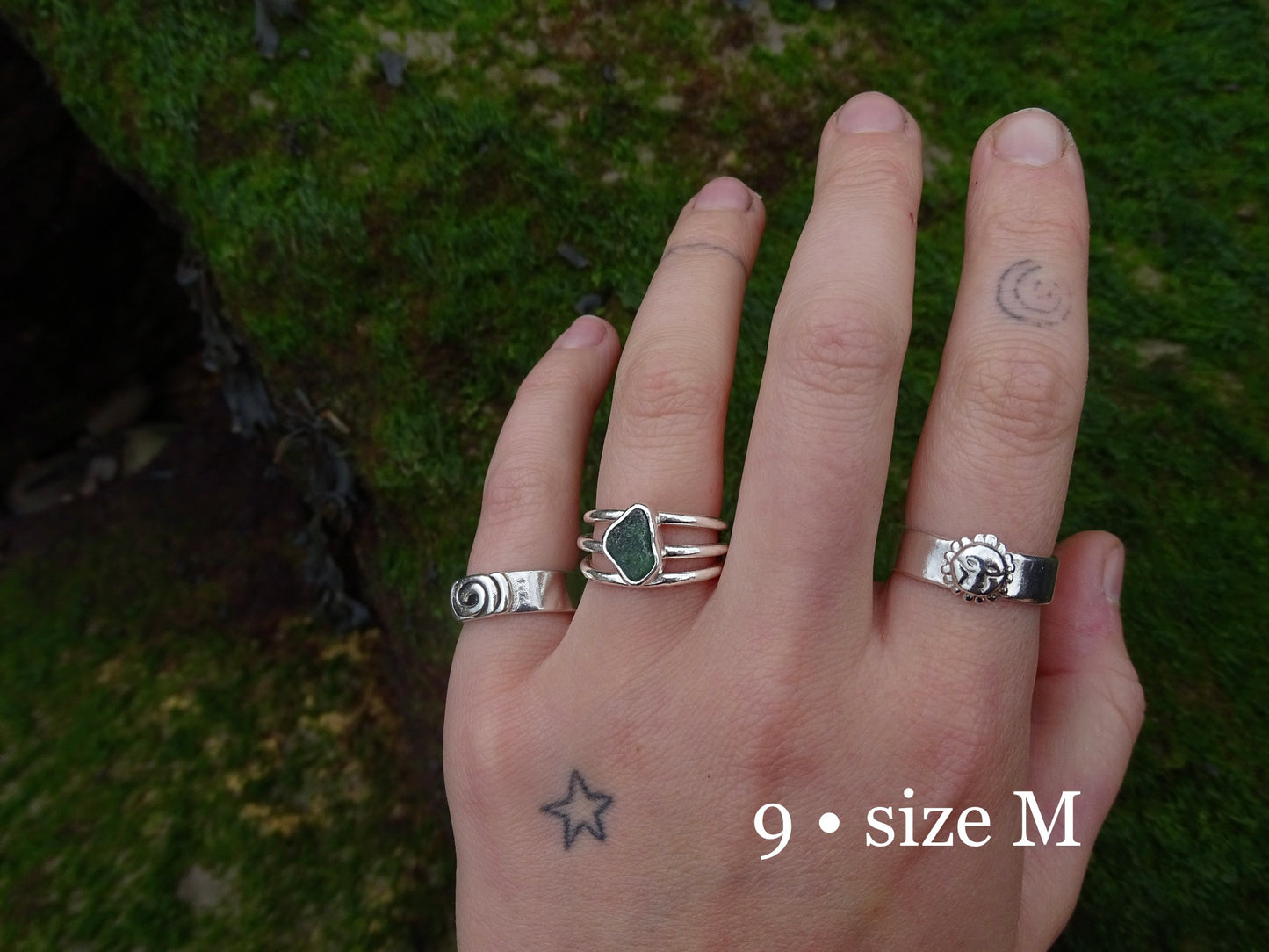 green seaglass rings