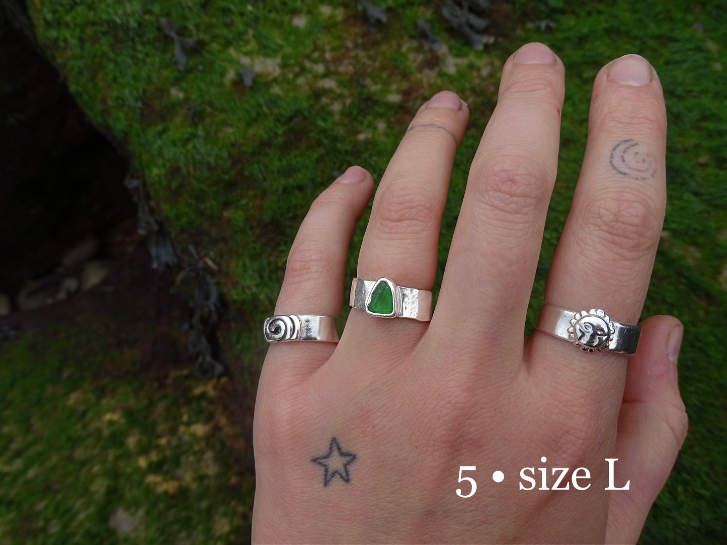 green seaglass rings
