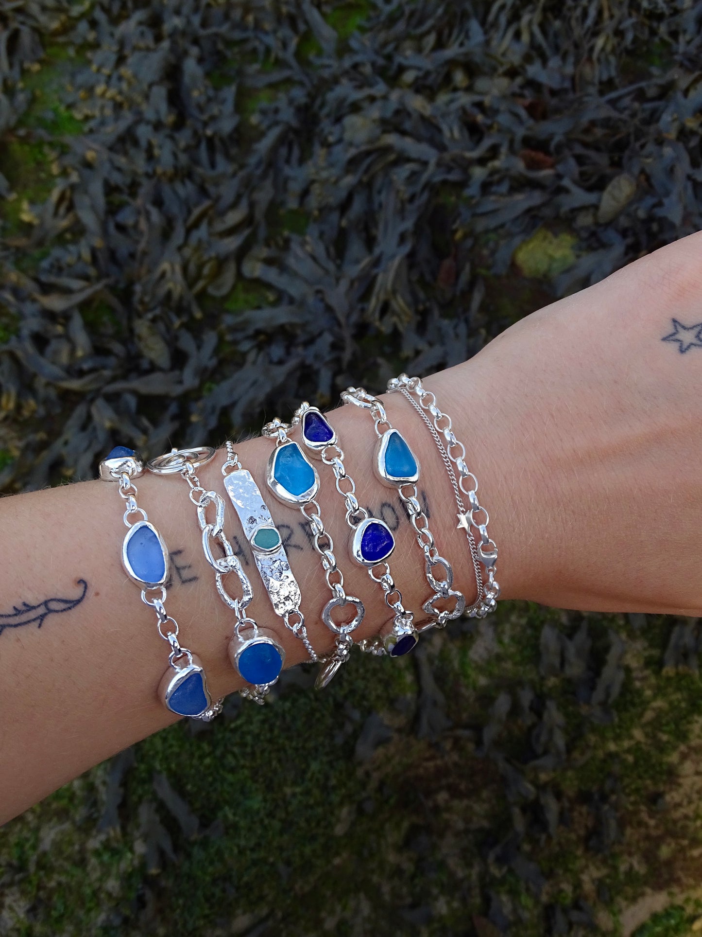 blue seaglass bracelets