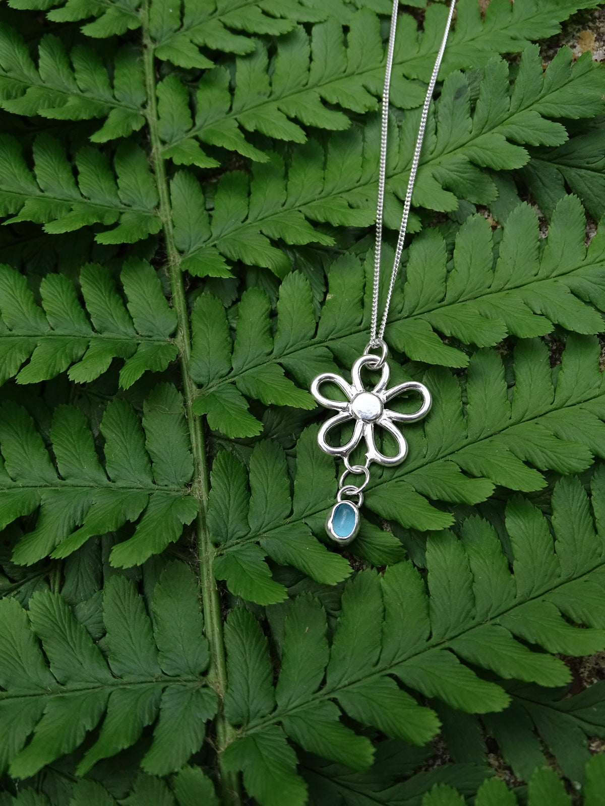 seaglass drop flower pendant